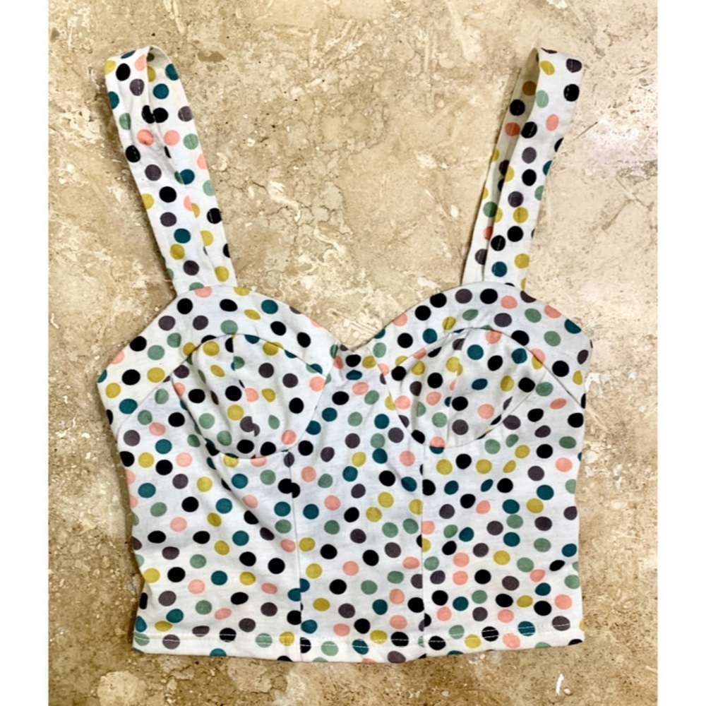 UO™ Colorful Polka Dot Strap Sweetheart Crop Top